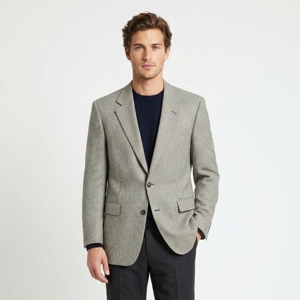 Brooks Brothers 346 Sport Blazer Mens 46 Long Gray Houndstooth Notch Lapel Lined
